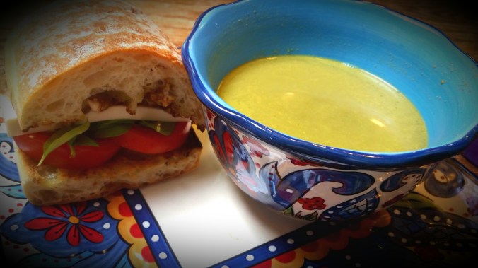 Dairy-free Caprese Sandwich with Creamy Kale Soup