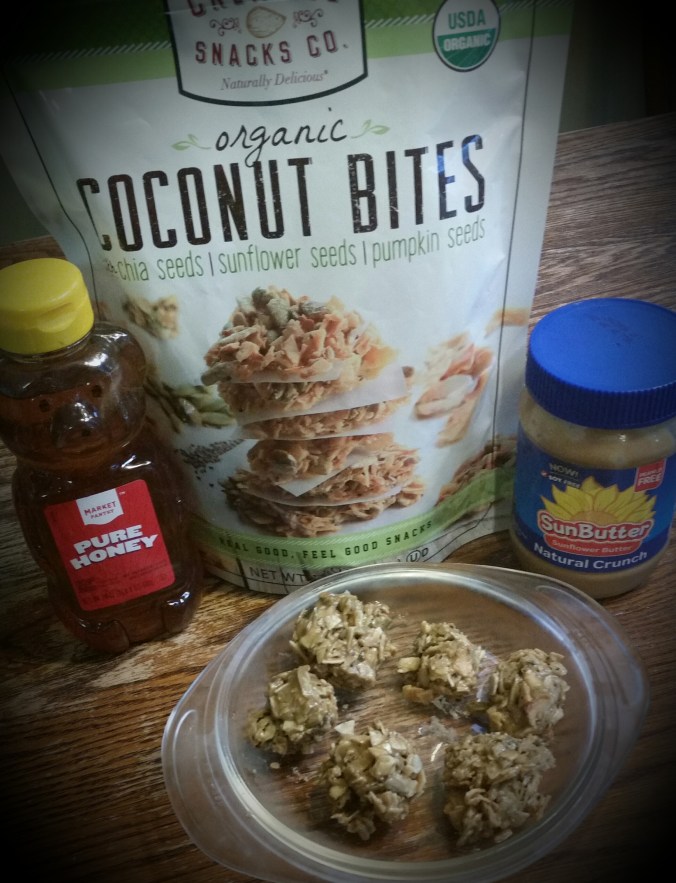 Coconut Bites + Sunbutter + Honey = Coconut Energy Balls